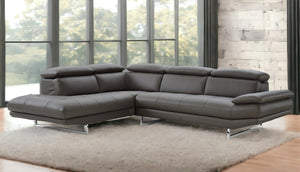 Homeroots Dark Gray Genuine Leather L Shaped Two Piece Sofa And Chaise Sectional   372109
