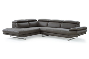 Homeroots Dark Gray Genuine Leather L Shaped Two Piece Sofa And Chaise Sectional   372109