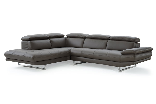 Homeroots Dark Gray Genuine Leather L Shaped Two Piece Sofa And Chaise Sectional   372109