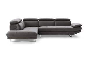 Homeroots Dark Gray Genuine Leather L Shaped Two Piece Sofa And Chaise Sectional   372109