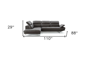 Homeroots Dark Gray Genuine Leather L Shaped Two Piece Sofa And Chaise Sectional   372109