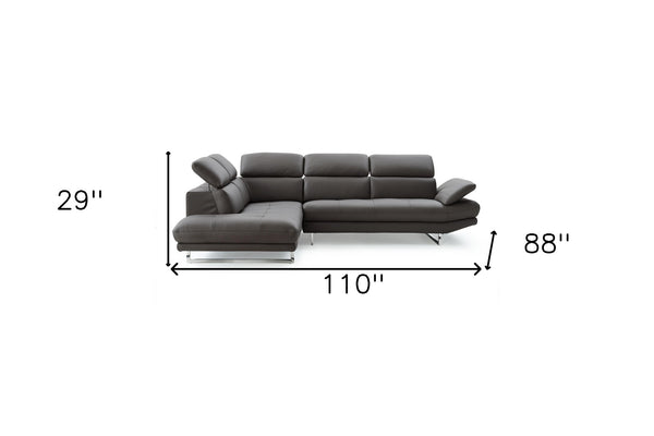 Homeroots Dark Gray Genuine Leather L Shaped Two Piece Sofa And Chaise Sectional   372109