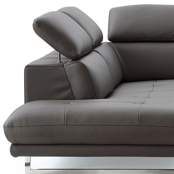 Homeroots Dark Gray Genuine Leather L Shaped Two Piece Sofa And Chaise Sectional   372109