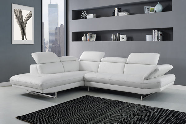 Homeroots White Italian Leather Stationary L Shaped Two Piece Sofa And Chaise   372110