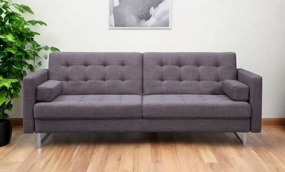 Homeroots 80" Gray Fabric Sofa With Silver Legs   372115