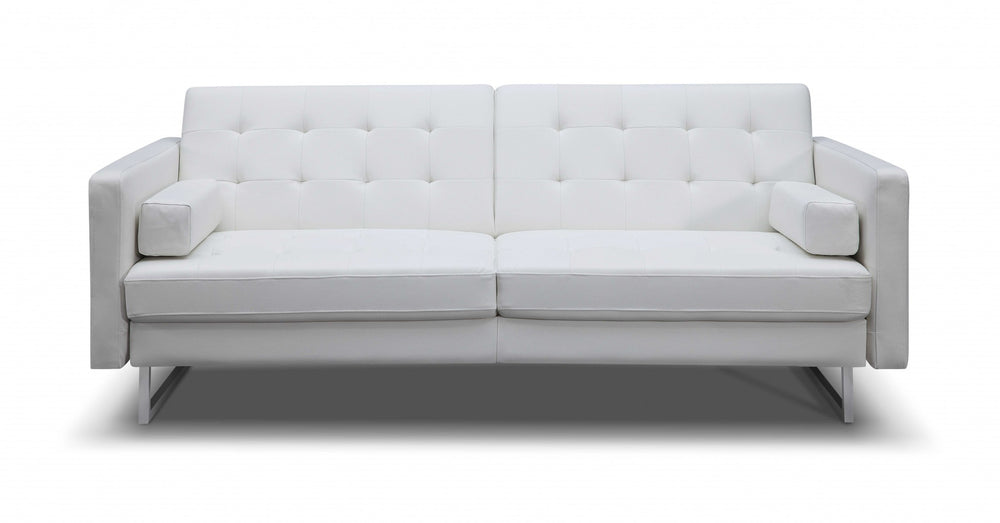 Homeroots 80" White Faux Leather Sleeper Sofa With Silver Legs White  372117