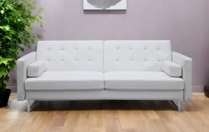 Homeroots 80" White Faux Leather Sleeper Sofa With Silver Legs White  372117