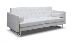 Homeroots 80" White Faux Leather Sleeper Sofa With Silver Legs White  372117