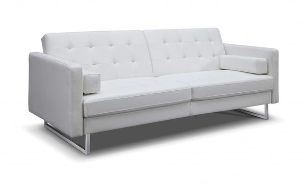 Homeroots 80" White Faux Leather Sleeper Sofa With Silver Legs White  372117