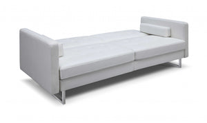 Homeroots 80" White Faux Leather Sleeper Sofa With Silver Legs White  372117