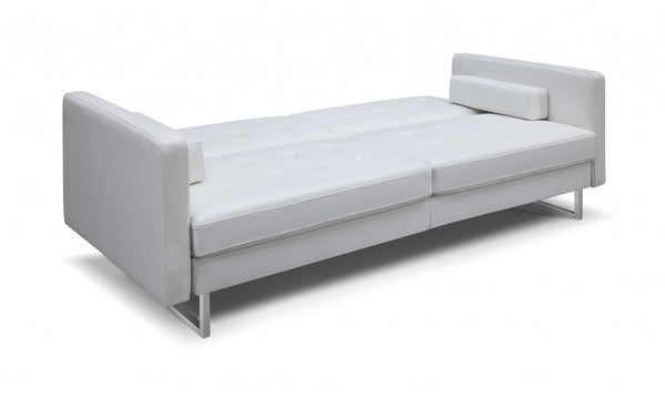Homeroots 80" White Faux Leather Sleeper Sofa With Silver Legs White  372117