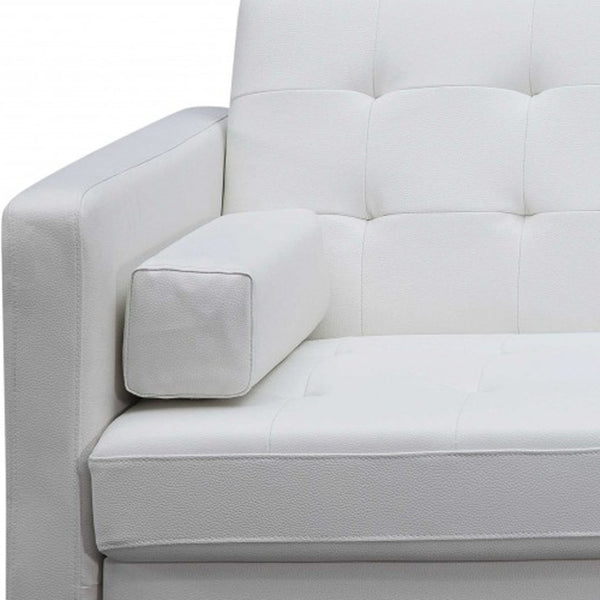 HomeRoots 80" Faux Leather Sleeper Sofa with Silver Legs – Modern Comfort for Living Rooms and Guest Spaces White 372117