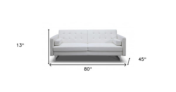 Homeroots 80" White Faux Leather Sleeper Sofa With Silver Legs White  372117