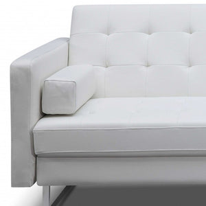 Homeroots 80" White Faux Leather Sleeper Sofa With Silver Legs White  372117