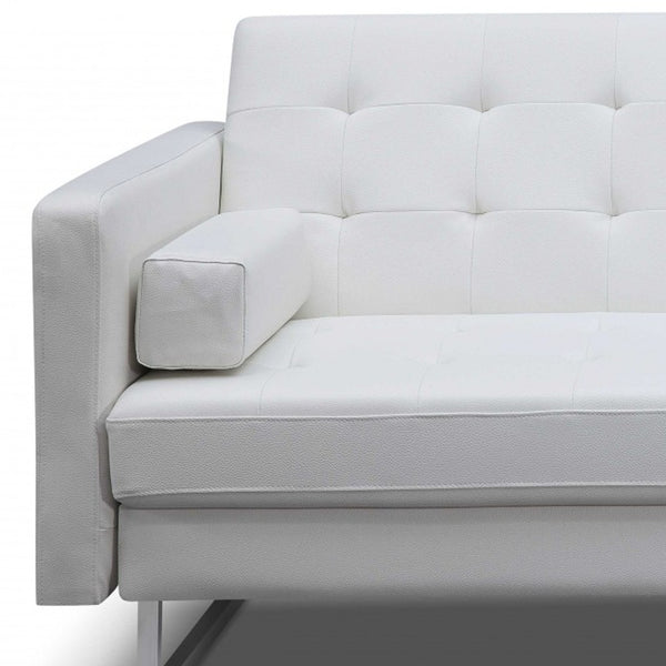 Homeroots 80" White Faux Leather Sleeper Sofa With Silver Legs White  372117