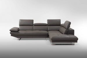 Homeroots Dark Gray Genuine Leather L Shaped Two Piece Sofa And Chaise Sectional   372121