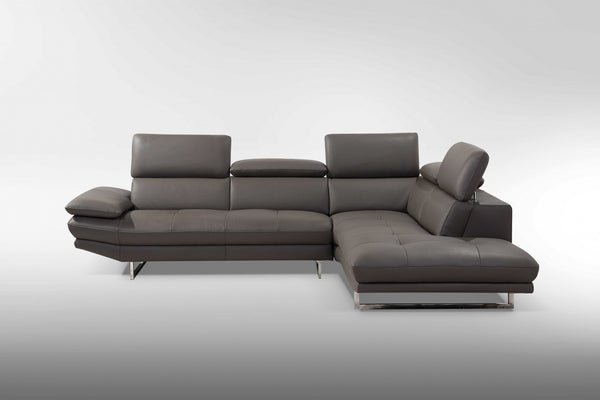 Homeroots Dark Gray Genuine Leather L Shaped Two Piece Sofa And Chaise Sectional   372121