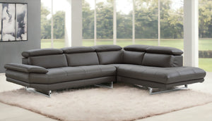 Homeroots Dark Gray Genuine Leather L Shaped Two Piece Sofa And Chaise Sectional   372121
