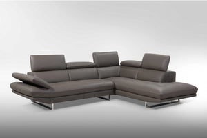 Homeroots Dark Gray Genuine Leather L Shaped Two Piece Sofa And Chaise Sectional   372121