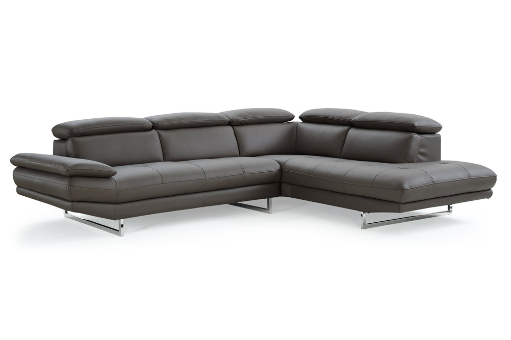 Homeroots Dark Gray Genuine Leather L Shaped Two Piece Sofa And Chaise Sectional   372121