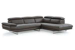 Homeroots Dark Gray Genuine Leather L Shaped Two Piece Sofa And Chaise Sectional   372121