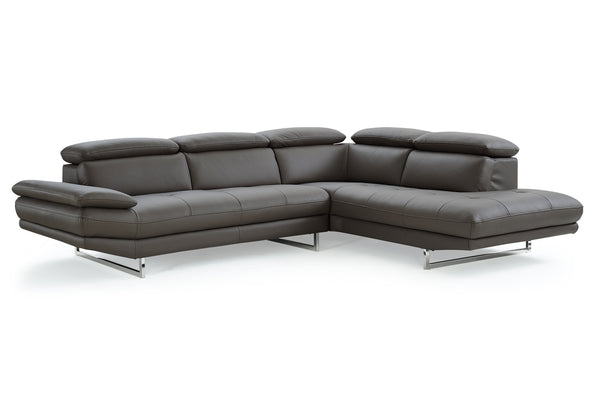 Homeroots Dark Gray Genuine Leather L Shaped Two Piece Sofa And Chaise Sectional   372121