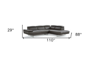 Homeroots Dark Gray Genuine Leather L Shaped Two Piece Sofa And Chaise Sectional   372121