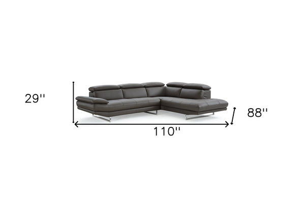 Homeroots Dark Gray Genuine Leather L Shaped Two Piece Sofa And Chaise Sectional   372121