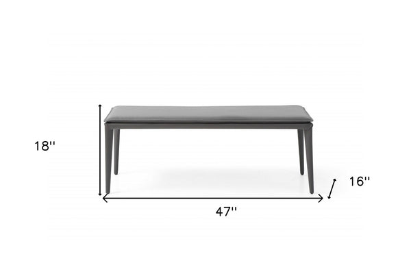 Homeroots 47" Gray Upholstered Faux Leather Bench  Manufactured Wood 372145
