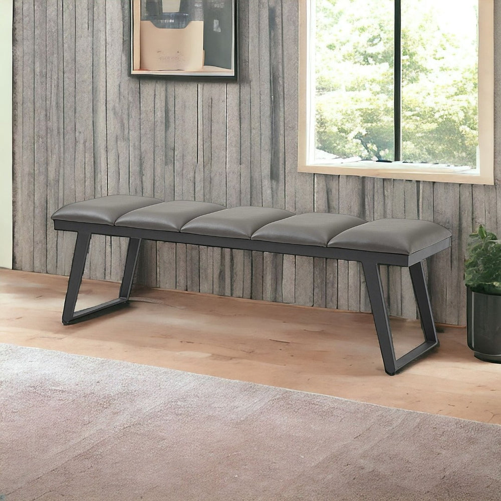 HomeRoots 57" Modern Gray Upholstered Faux Leather Bench – Stylish Seating for Entryway, Living Room & Office 372147