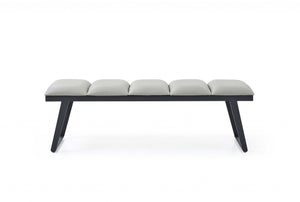 Homeroots 57" Light Gray And Black Upholstered Faux Leather Bench  Metal 372148