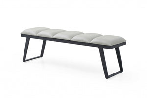 Homeroots 57" Light Gray And Black Upholstered Faux Leather Bench  Metal 372148