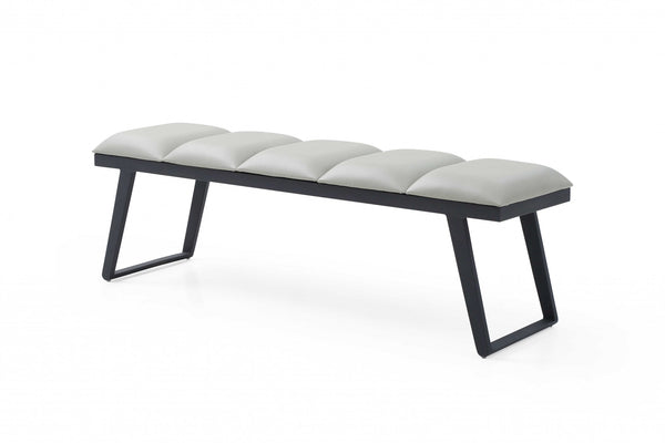 Homeroots 57" Light Gray And Black Upholstered Faux Leather Bench  Metal 372148