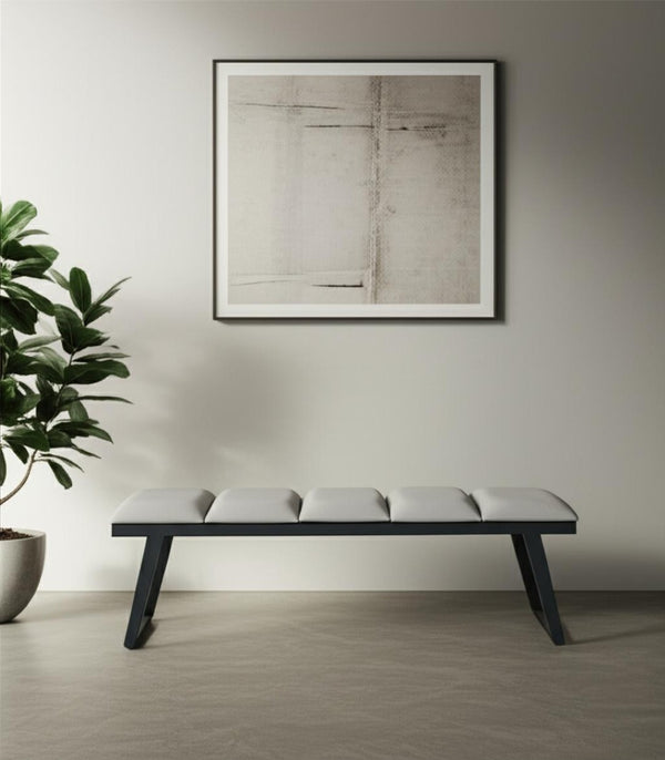 HomeRoots 57" Light Gray Faux Leather Bench with Black Metal Base - Modern Seating for Entryway & Home Decor 372148