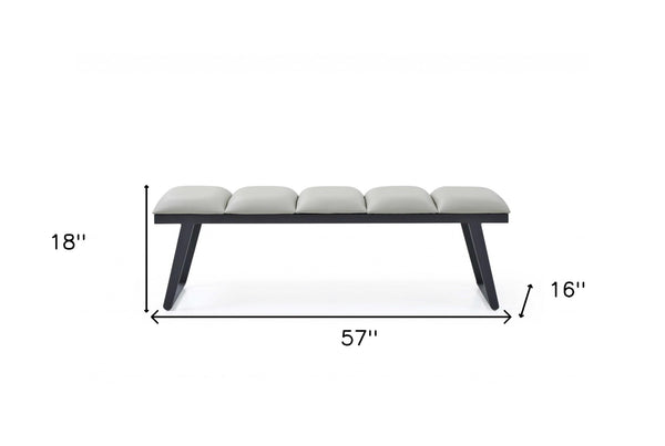 Homeroots 57" Light Gray And Black Upholstered Faux Leather Bench  Metal 372148
