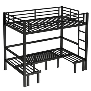 English Elm Full Metal Bunk Bed With Convertible Lower Sofa, Safety Rails & Space-Saving Design In Black Finish W1580S00207