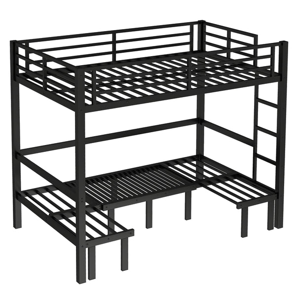 English Elm Full Metal Bunk Bed With Convertible Lower Sofa, Safety Rails & Space-Saving Design In Black Finish W1580S00207