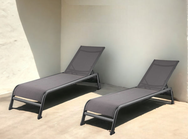 Homeroots Set Of Two 23" Taupe Metal Outdoor Chaise Lounge  Stainless Steel 372157