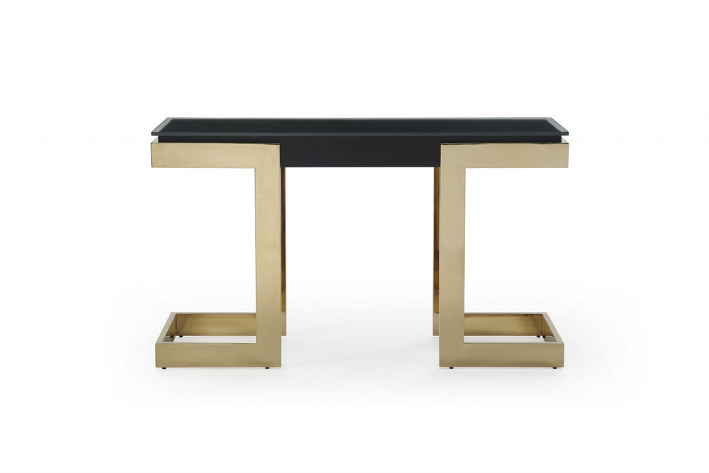 Homeroots 52" Black And Gold Glass Pedestal Console Table   372164