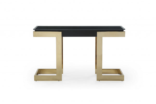 Homeroots 52" Black And Gold Glass Pedestal Console Table   372164