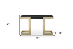 Homeroots 52" Black And Gold Glass Pedestal Console Table   372164