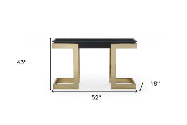 Homeroots 52" Black And Gold Glass Pedestal Console Table   372164
