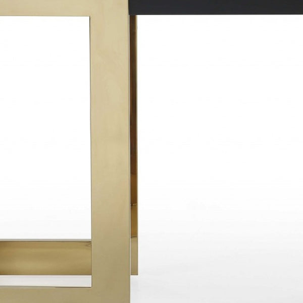 Homeroots 52" Black And Gold Glass Pedestal Console Table   372164