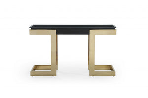 Homeroots 52" Black And Gold Glass Pedestal Console Table   372164