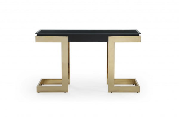 Homeroots 52" Black And Gold Glass Pedestal Console Table   372164
