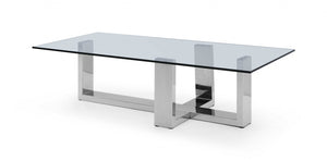 Homeroots 59" Clear And Silver Glass And Steel Coffee Table   372173