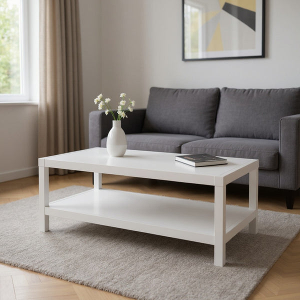 HomeRoots 35" Modern White Aluminum Coffee Table with Shelf – Sleek, Durable Design for Any Living Space! 372176