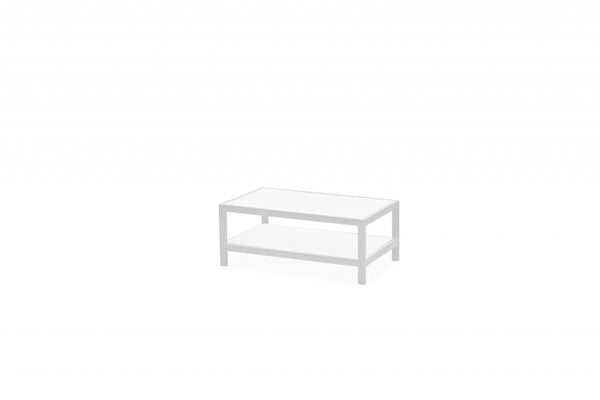 Homeroots 35" White Aluminum Coffee Table With Shelf   372176