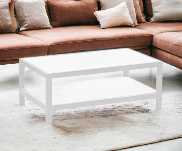 Homeroots 35" White Aluminum Coffee Table With Shelf   372176