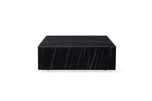 Homeroots 35" Black Genuine Marble And Brass Square Coffee Table   372181